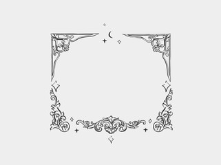 Wall Mural - hand drawn vector abstract outline,graphic,line vintage baroque ornament floral frame in calligraphi
