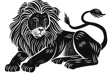 Wall Mural - Hand drawn lion silhouette in a minimal style. Black and white graphic illustration isolated on transparent background