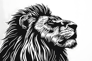 Wall Mural - Hand drawn lion silhouette in a minimal style. Black and white graphic illustration isolated on transparent background