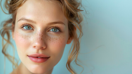 Wall Mural - a portrait of a young beautiful blond woman, with empty copy space