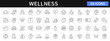 © warmworld - Wellness thin line icons set. Relaxation, massage, yoga, spa, meditation, health, wellbeing editable stroke icon. Vector