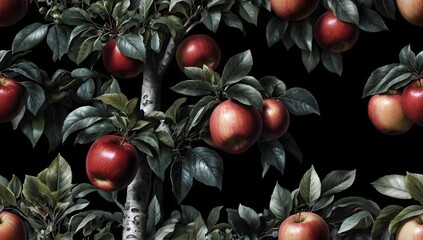 Wall Mural - Hyper realistic crystal apple tree with black background minimalist