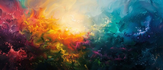 Wall Mural - A colorful painting of a galaxy with a bright yellow sun in the middle