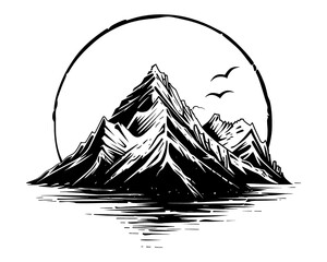 Sticker - PNG Mountain silhouette outdoors drawing.