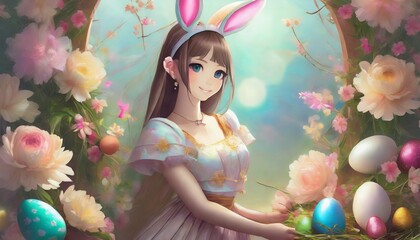 Canvas Print - girl with easter bunny