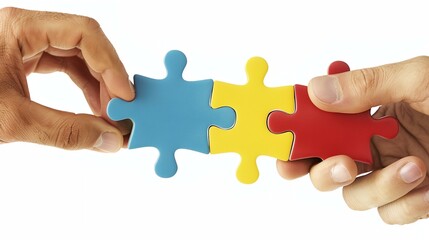 Wall Mural - two hands holding a puzzle piece together