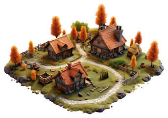 PNG  Village in autumn architecture building house.