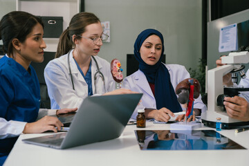 Wall Mural - doctor team, analysis the blood test examination results and medication usage of the patient on the 