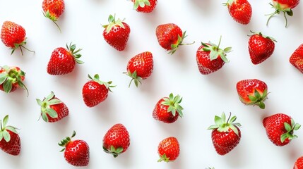 Sticker - Organic ripe strawberries on white background Top view concept