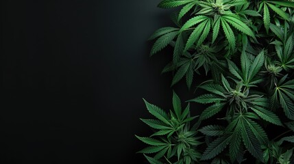 Sticker - Indoor cannabis plants blooming in black background with space for text