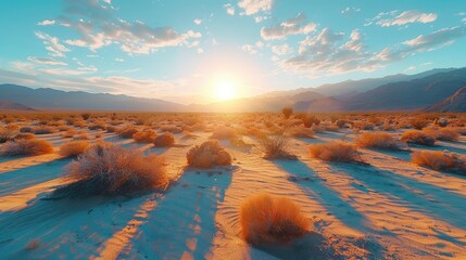 Wall Mural - Bright sunlight casting long shadows on desert