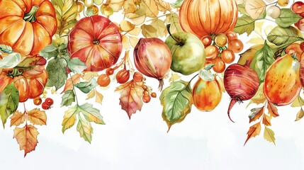 Wall Mural - Thanksgiving Harvest Watercolor Hanging Design