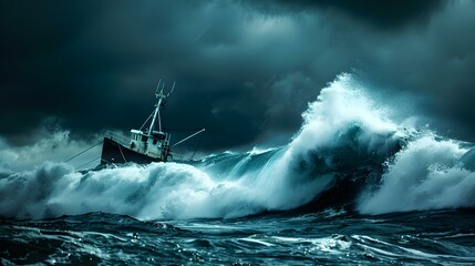 Poster - A giant wave rises high above sea level picture