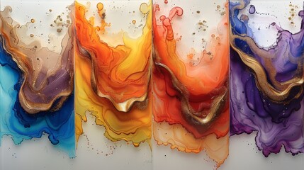 Wall Mural - Colorful Abstract Watercolor Splashes.