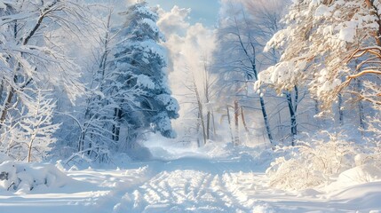 Wall Mural - A winter landscape among snow-covered trees when white image