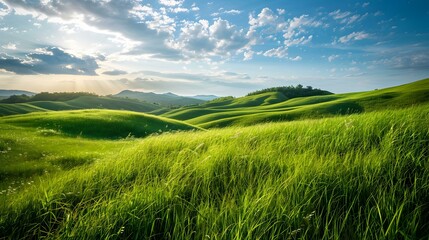 Wall Mural - The emerald green grass covering the hills image