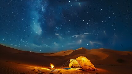 Poster - Desert camping with tents and a fire against picture