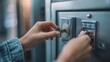 © Nany - Woman using a key to unlock a security safe box with minimalist background