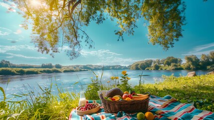 Wall Mural - A picnic on a green lawn