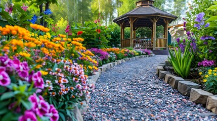 Wall Mural - A garden path lined with colored crushed stone img