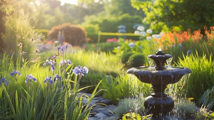 Canvas Print - Garden mixborder with a variety of ornamental grasses img