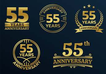 Wall Mural - 55 years icon or logo set. 55th anniversary celebrating golden sign or stamp. Jubilee, birthday celebration design element. Vector illustration.