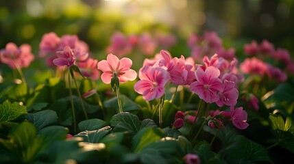 Wall Mural - Stenoglottis in a garden where bright flowers grow