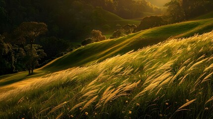 Wall Mural - The grass on the hillside illuminated img