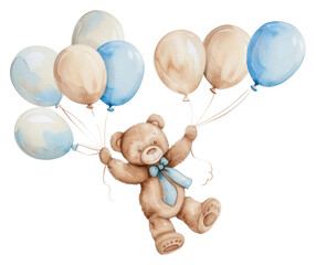 Wall Mural - PNG  Cute bear with blue balloons