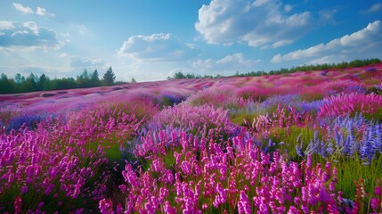 Wall Mural - Fields of heather and pink and purple flowers picture