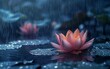 © Ruby Siam - A stunning photo of a lotus flower under a gentle waterfall, symbolizing serenity and natural beauty, Natural beauty, Lotus under waterfall