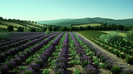 Canvas Print - Fields of lavender lemon balm purple and green picture