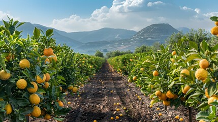 Poster - Fields of lemons trees with bright yellow fruits img