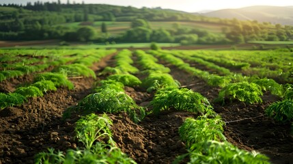 Sticker - Fields of carrots and green bushes are neatly image