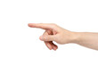© Markoff - Man's hand pointing to something with her index finger isolated on white background. Close up.