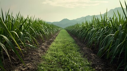 Sticker - Sugar cane fields rows of tall plants stretch image