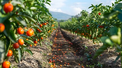 Wall Mural - Fields of tamarillo trees with bright red