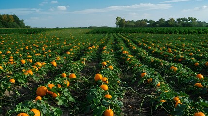 Wall Mural - Fields of pumpkins dot the field the bright picture