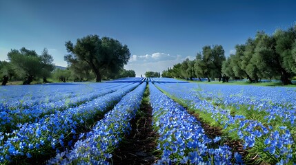 Poster - Fields of chicory bright blue flowers grow