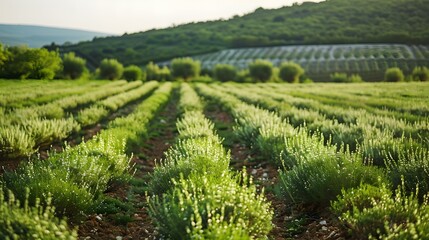 Sticker - Fields of thyme green bushes with small flowers img