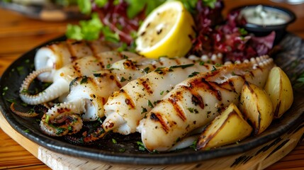 Poster - The grilled squid is juicy and tender cooked