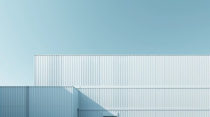 Wall Mural - Minimalist background with a blue sky and a white warehouse wall