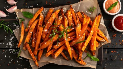 Wall Mural - The sweet potato fries are crispy and flavorful image