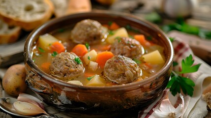 Wall Mural - Meatball soup is thick and flavorful made picture