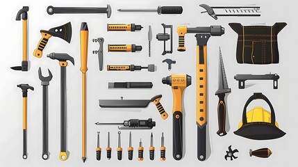 Wall Mural - Illustration of a Collection of Tools with Yellow and Black Handles