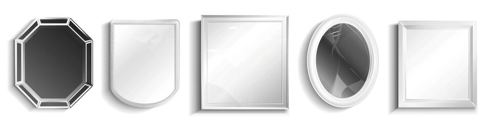 Wall Mural - mirror set: round, square, rectangle frames with reflecting glass surfaces
