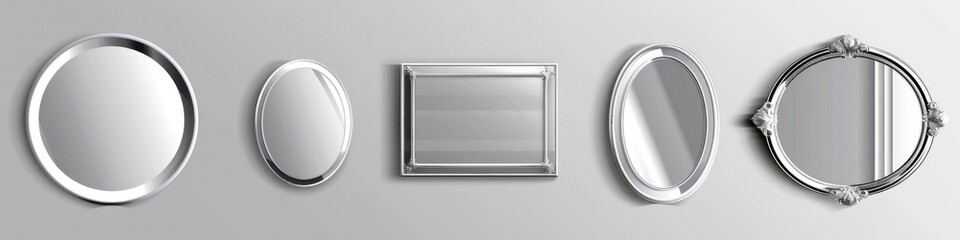 Wall Mural - mirror set: round, square, and rectangle shapes. realistic design for interior decor with reflecting