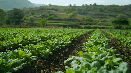 Sticker - Radish fields and green bushes are neatly planted img