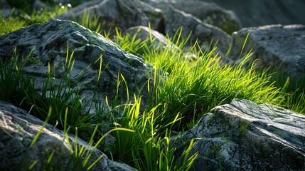 Sticker - Wild grass growing among rocks and rocks image