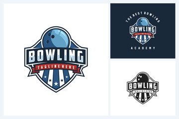 Bowling logo sport design template, bowling team emblem badge, bowling tournament logo design vector illustration